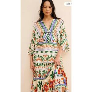 FARM Rio Anthropologie V-neck Kaftan Maxi Cut-Out Dress Floral Boho Resort Sz M